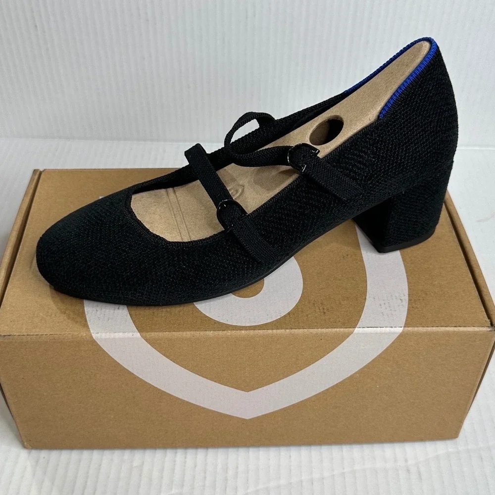 Rothys The ReVelvet Double Buckle Mary Jane Heel Black 416-001 Women's 9.5 NEW - Picture 6 of 7